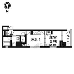 JR東海道・山陽本線 西大路駅 徒歩8分の賃貸マンション 2階1DKの間取り