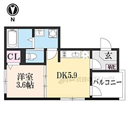 フォワード伏見稲荷 3階1DKの間取り