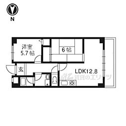 京都市営烏丸線 竹田駅 徒歩1分の賃貸マンション 2階2LDKの間取り