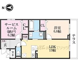 グロブナーコート丹波口 2階1LDKの間取り