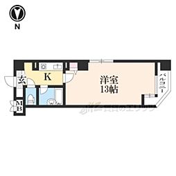 大晋メゾネ四条大宮 4階1Kの間取り