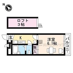 レオパレス北流 1Kの間取図画像
