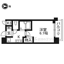 京都市営烏丸線 四条駅 徒歩4分の賃貸マンション 5階1Kの間取り