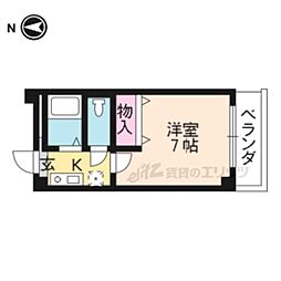 京都地下鉄東西線 御陵駅 徒歩1分の賃貸マンション 4階1Kの間取り