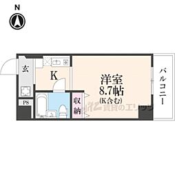 京都市営烏丸線 五条駅 徒歩1分の賃貸マンション 9階1Kの間取り