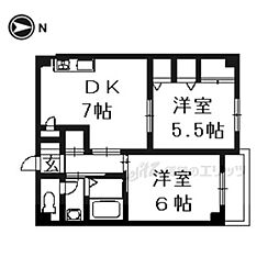 近鉄京都線 伏見駅 徒歩14分の賃貸マンション 2階2DKの間取り