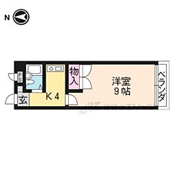 サンリット水谷 4階1Kの間取り