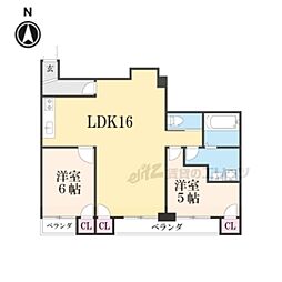 ＣＳガーデン山科 5階2LDKの間取り