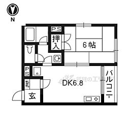 プルミエール勧修寺 1階1DKの間取り