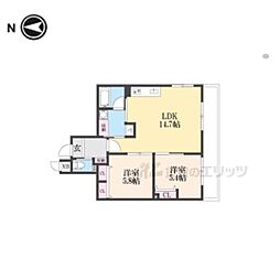 京都地下鉄東西線 椥辻駅 徒歩6分の賃貸マンション 4階2LDKの間取り