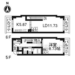 京阪本線 中書島駅 徒歩5分の賃貸マンション 5階1LDKの間取り