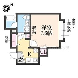 京都地下鉄東西線 石田駅 徒歩5分の賃貸アパート 1階1Kの間取り