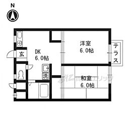 ユニメント林Ａ棟 1階2DKの間取り