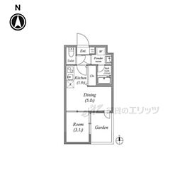 JR東海道・山陽本線 山科駅 徒歩16分の賃貸マンション 1階1DKの間取り