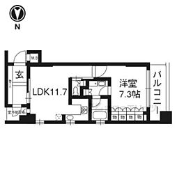 リーガル京都五条堀川 5階1LDKの間取り