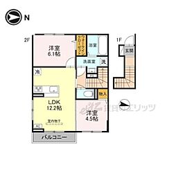 キャッスルヴュー山口 205 2階2LDKの間取り