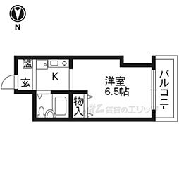 京都市営烏丸線 五条駅 徒歩1分の賃貸マンション 6階1Kの間取り