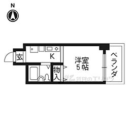 京都市営烏丸線 五条駅 徒歩1分の賃貸マンション 7階1Kの間取り