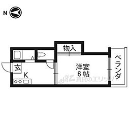 洛水ハイツ 1Kの間取図画像