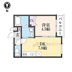 グランツ東福寺 1LDKの間取図画像