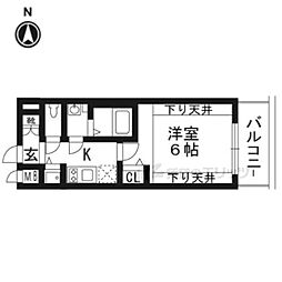 プレサンス京都鴨川 2階1Kの間取り
