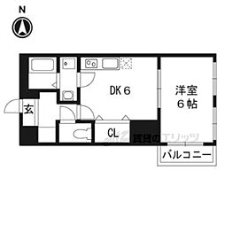 京都地下鉄東西線 椥辻駅 徒歩5分の賃貸マンション 3階1DKの間取り