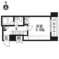 京都市営烏丸線 五条駅 徒歩5分の賃貸マンション 13階1Kの間取り