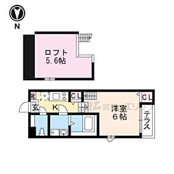 京都地下鉄東西線 椥辻駅 徒歩8分の賃貸アパート 1階1Kの間取り