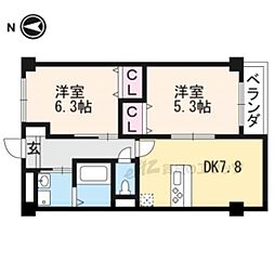 コーポラス伏見 2階2DKの間取り