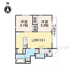 JR東海道・山陽本線 西大路駅 徒歩5分の賃貸アパート 1階2LDKの間取り