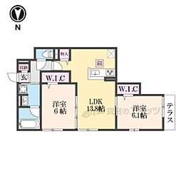 近鉄京都線 伏見駅 徒歩7分の賃貸アパート 1階2LDKの間取り