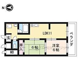 勧修寺ハイツ 3階2LDKの間取り