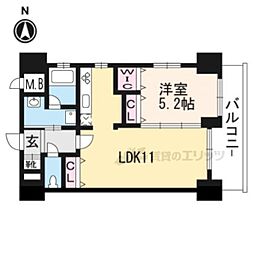 ルーエ五条堀川 1LDKの間取図画像