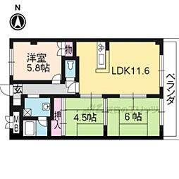プルーリオン椥辻 3LDKの間取図画像