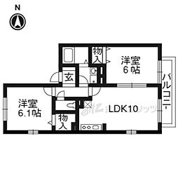 ウエストビレッジ桃山B 2LDKの間取図画像