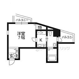 クレストコート二条城北 1Kの間取図画像