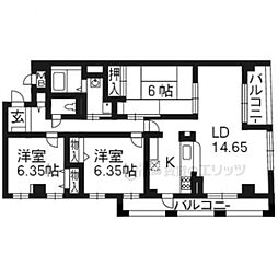 パインフィールド五条 3LDKの間取図画像