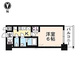 京都市営烏丸線 十条駅 徒歩5分の賃貸マンション 7階1Kの間取り