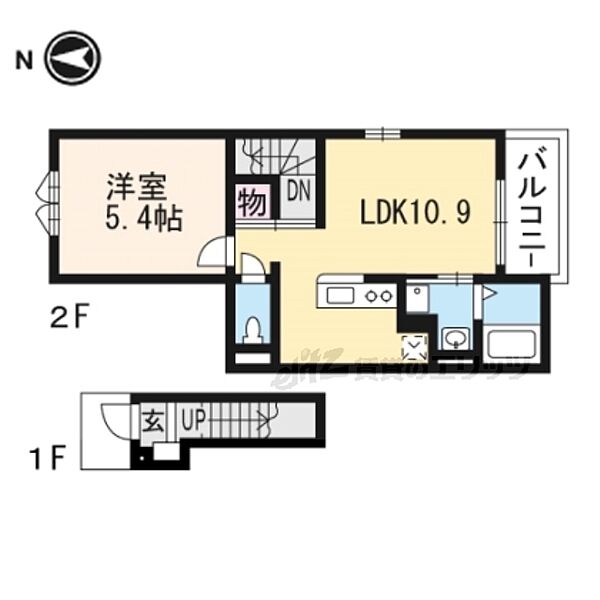 京都府京都市山科区御陵血洗町(賃貸アパート1LDK・2階・41.30㎡)の写真 その2