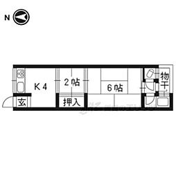 京都地下鉄東西線 椥辻駅 徒歩10分の賃貸アパート 2階2Kの間取り