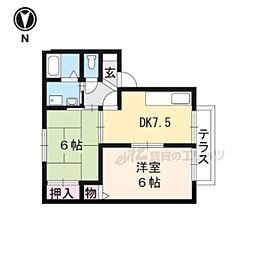 JR東海道・山陽本線 西大路駅 徒歩23分の賃貸アパート 1階2DKの間取り