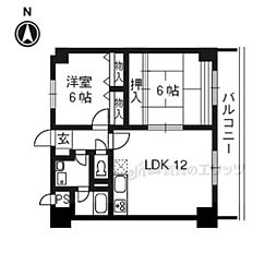 グランドール桂川畔 3階2LDKの間取り