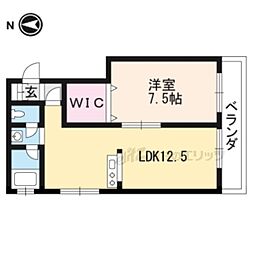 エバーグリーンヴィラ辰巳 2階1LDKの間取り