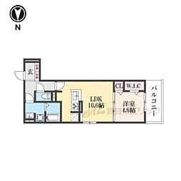 ＤーＲＯＯＭ丹波橋 2階1LDKの間取り
