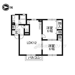 パストラル西向日 1階2LDKの間取り