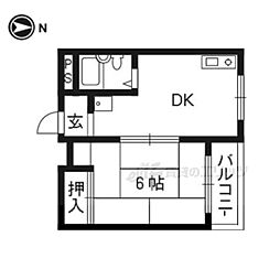 宇治川ハイツ 3階1DKの間取り