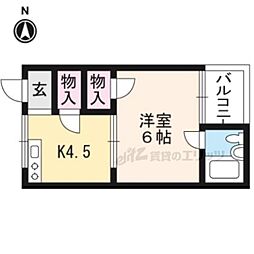 グリンビラ京都 1階1DKの間取り