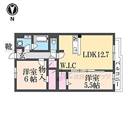JR奈良線 木幡駅 徒歩3分の賃貸マンション 1階2LDKの間取り