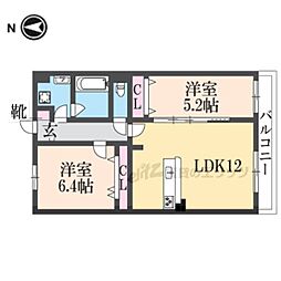 JR奈良線 木幡駅 徒歩3分の賃貸マンション 3階2LDKの間取り