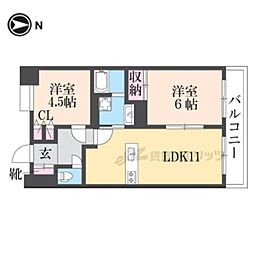 ユニハイム伏見大手筋 7階2LDKの間取り